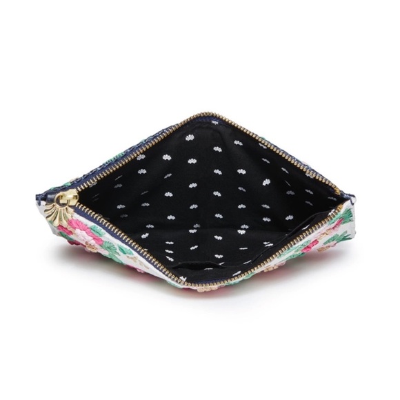 New! LELE SADOUGHI Embroidered Large Floral Pouch Clutch - Picture 12 of 13